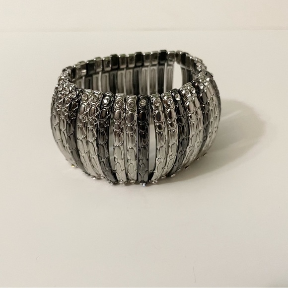 Gunmetal and Silver Tone Stretch Cuff Bracelet - Picture 14 of 14